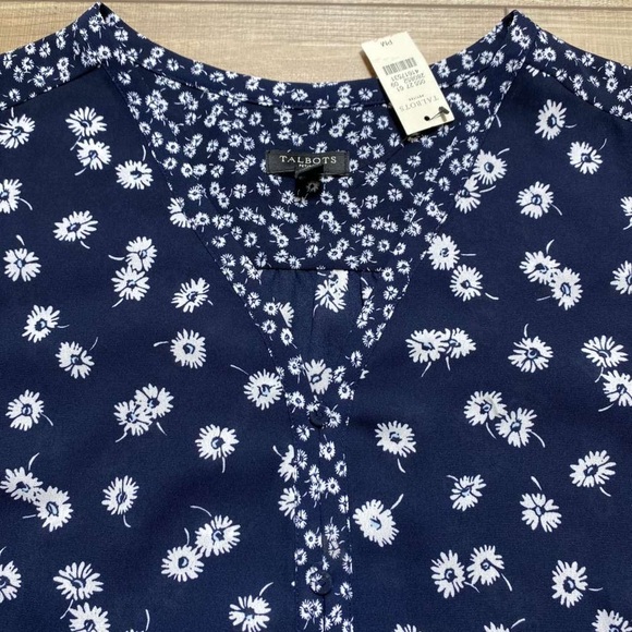 Talbots Petites Womens Floral Sleeveless V-Neck Top Size MP Blue White - Picture 4 of 7